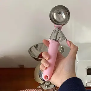 1 Ice Cream Scoop Cookie Dough Scoop with Trigger, Pink/black Handle for Cookie Dough, Cupcake Batter, Ice Cream Portion Control (pink/black), Cookie Fruit Scoop with Comfortable Handle, Stainless Steel Ice Cream Scoop with Trigger Lever