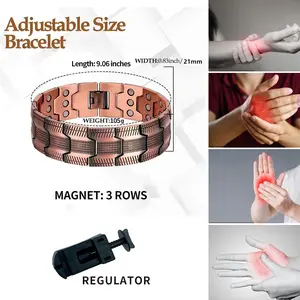 3x Men's Copper Magnetic Bracelet with Triple Super Magnet, 99.99% Pure Copper Magnetic Bracelet, Adjustable Size Tool to Relieve Joint Pain, Improve Energy Circulation Magnetic Bracelet, Suitable for Men's Father's Day Valentine's Day Jewelry Gift