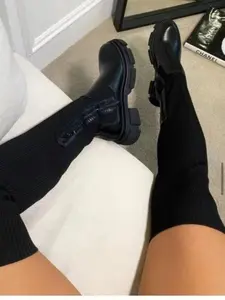 Women's Chunky Heel Solid Color Outdoor Boots, Fashion Casual Thick Sole Rubber Over-The-Knee Boots, Winter Warm Long Boots