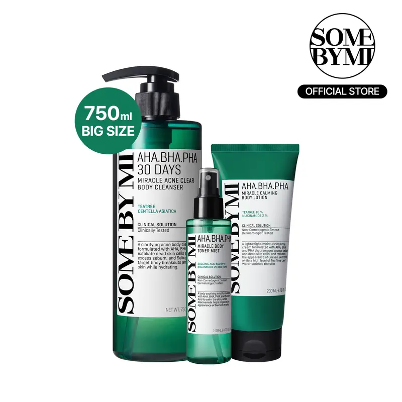 AHA-BHA-PHA Body Miracle Repair Set - Korean Skincare - 3-Step Routine for Body Acne & Texture - Cleanser, Mist & Lotion - Centella, Niacinamide