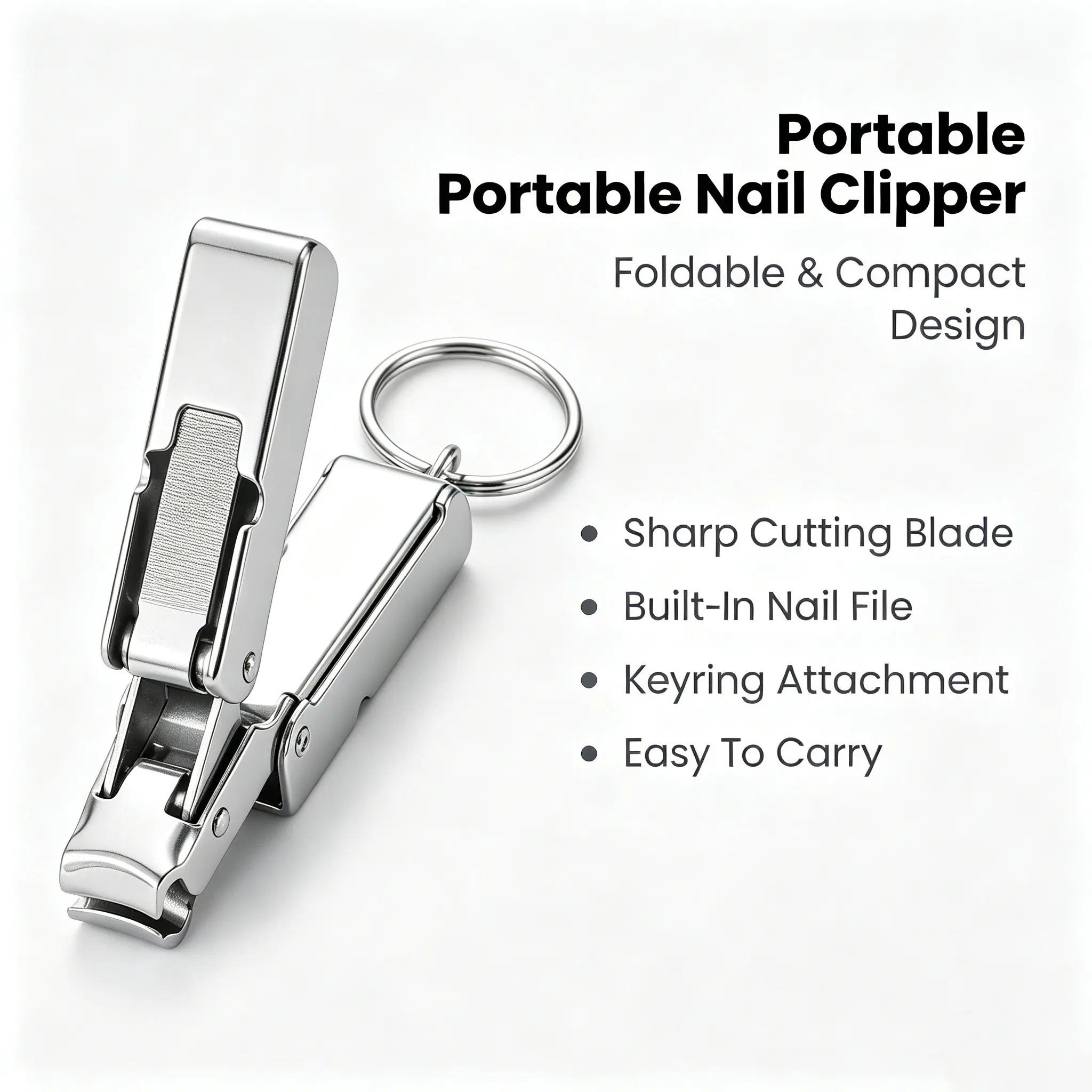 Nail Clipper Portable Foldable Sharp Built-in Nail File Stainless Steel Fingernail Toenail Cutter with Keychain for Men Women Travel EDC Daily Use
