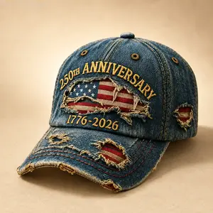 250th Anniversary 1776-2026 Distressed Denim Baseball Cap for Men American Flag Embroidery Vintage Washed Relaxed Fit Daily Casual Outdoor Spring Summer History Enthusiasts Patriotic Fans Fathers Husbands Friends summerwins