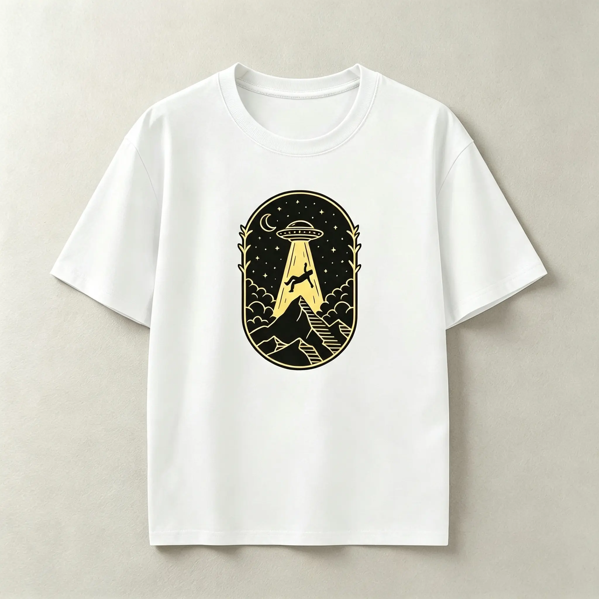 Men’s Retro UFO Alien Graphic Crew Neck Short-Sleeve Casual Street Sports Top