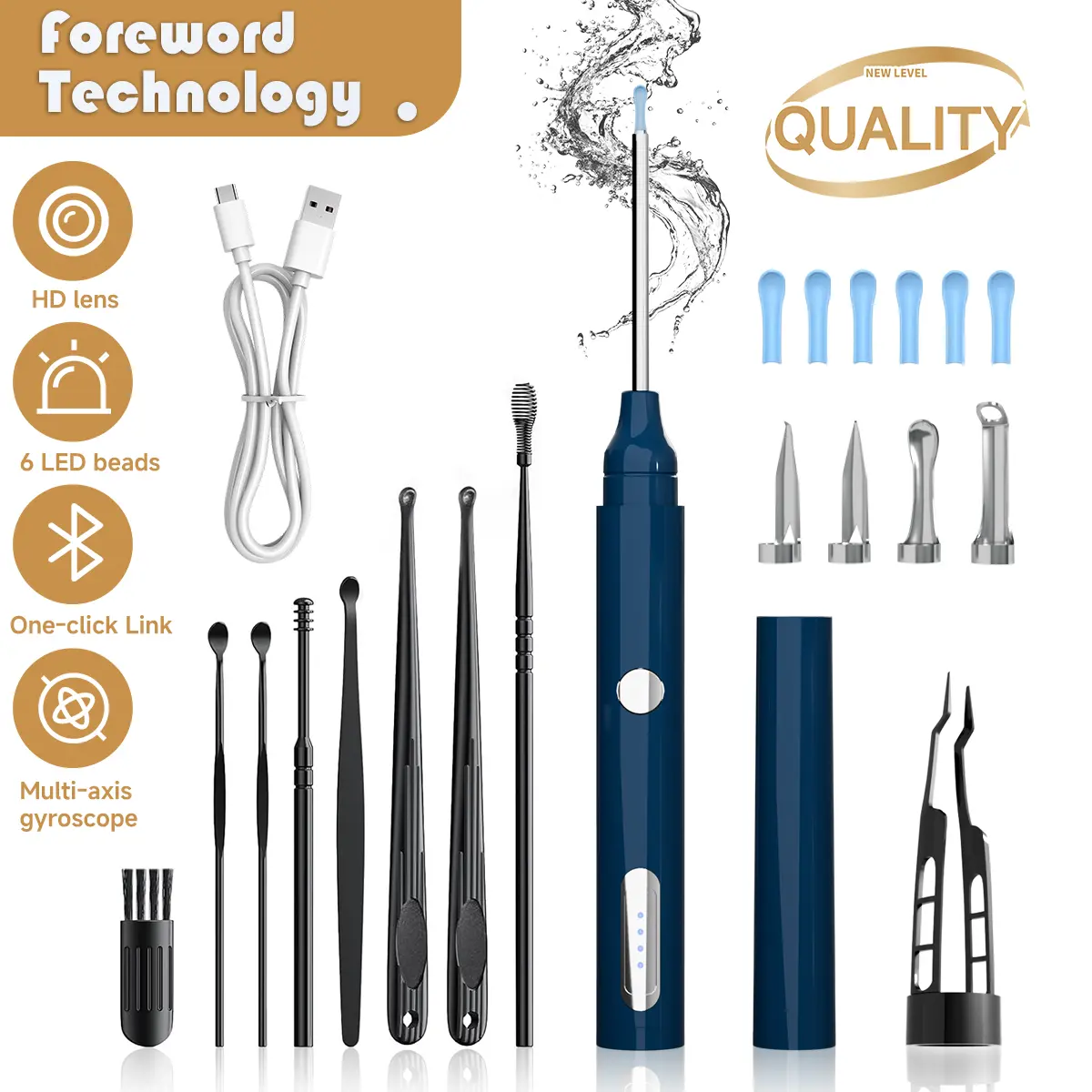 Wireless Visual Earwax Removal Kit, HD Ear Otoscope Compatible with iPhone & Android, 1-Click Connect via Exclusive APP, Photo & Video Support, Waterproof Stainless Steel Tips, Complete Ear Cleaning Tools