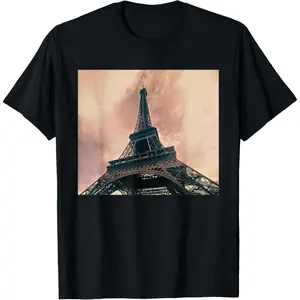 100%cotton Paris Eiffel Tower Monochrome Graphic Tee Men Women Gift T-Shirt