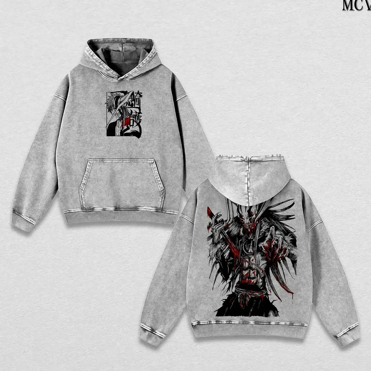 Ichigo Hollow Form Bleach Hoodie Washed – Bleach Vintage Washed Heavy Cotton Oversized Anime Manga Hoodie, Vasto Lorde Mask Art Graphic, Kurosaki Ichigo Transformation Edition, Retro Unisex Streetwear, Tee / T-Shirt Washed Option G5J