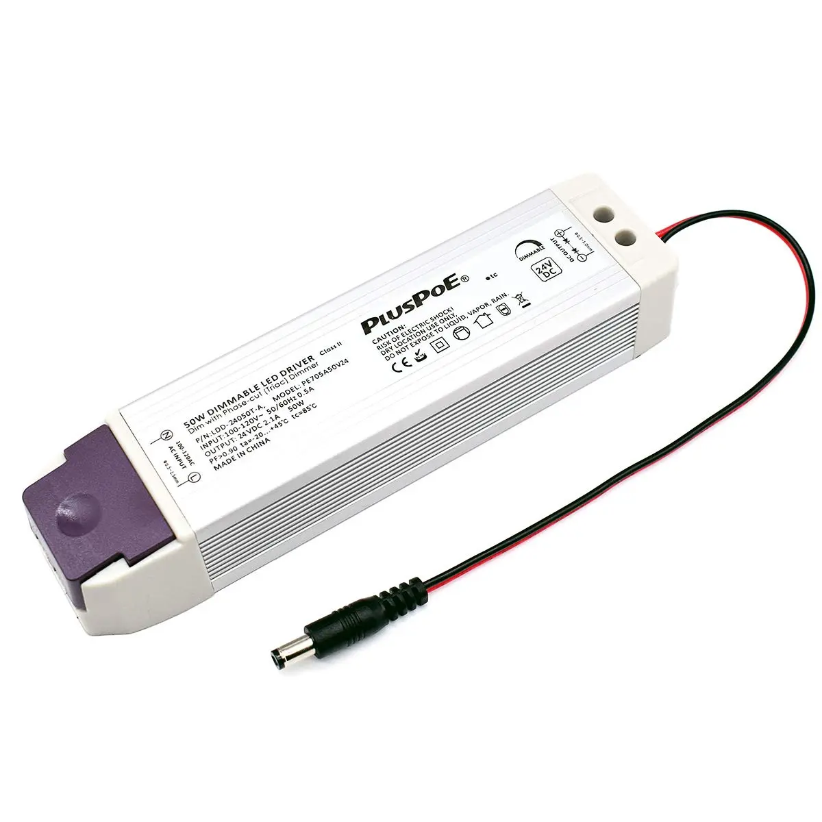 24V Dimmable LED Driver, 50W Triac ELV/MLV LED Transformer Electric Power Supply, 0-100% Dimming, Compatible with ,  Dimmers for 24Volt LED Strips Cabinet Lighting.