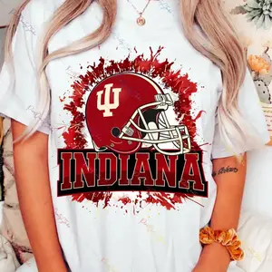 Indiana Football Helmet Unisex T-Shirt Crimson Red Splatter Distressed Unisex T-Shirt Sports Indiana Fan Team T-Shirt