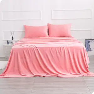 Velvet Plush Sheets Set Full Size, Fleece Soft Cozy Sheet and Pillowcase Set,Plush and Warmth Bed Sheets with Deep Pockets (Full, Pink Color,4 Piece)