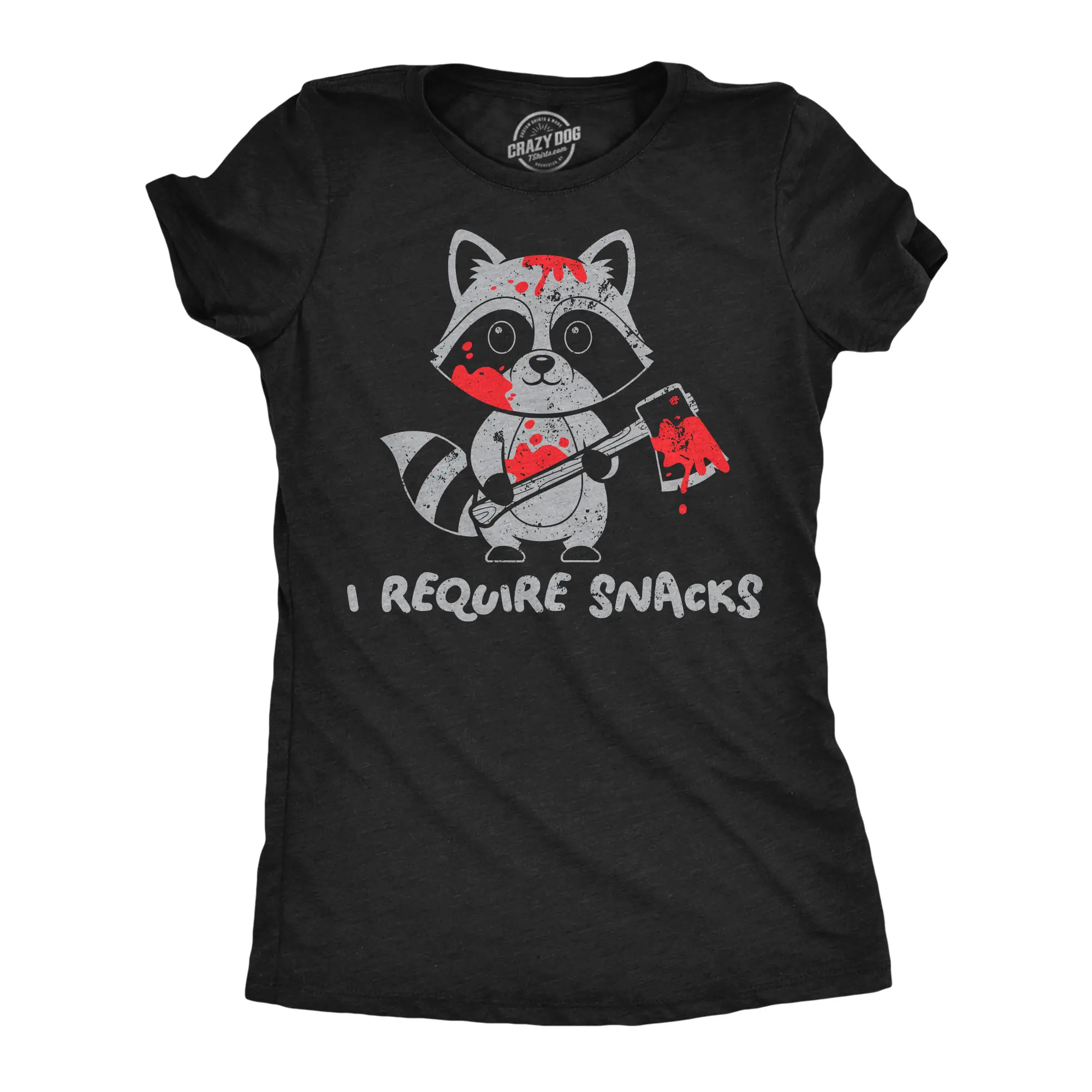 Womens Funny T Shirts I Require Snacks Sarcastic Killer Raccoon Graphic Novelty Tee For Ladies Funny Womens T Shirts Cute Vintage Fashion Casual Ladies T-Shirt Gift  Tops for Women Funny Food Top Women's Black -