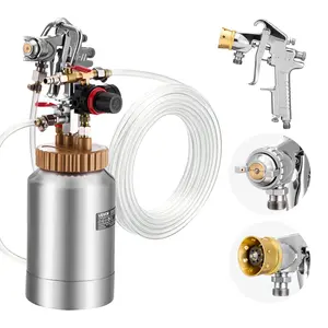 fathersdaygift  VEVOR Spray Paint Pressure Pot, 0.5 Gal/2 L Pressure Pot Paint Sprayer, 1.8mm+ 3mm Two Spray Guns Central Pneumatic Sprays Gun with Two 9.8 FT/3 m Hoses for Furniture, Car, Fence, Max 45 Psi