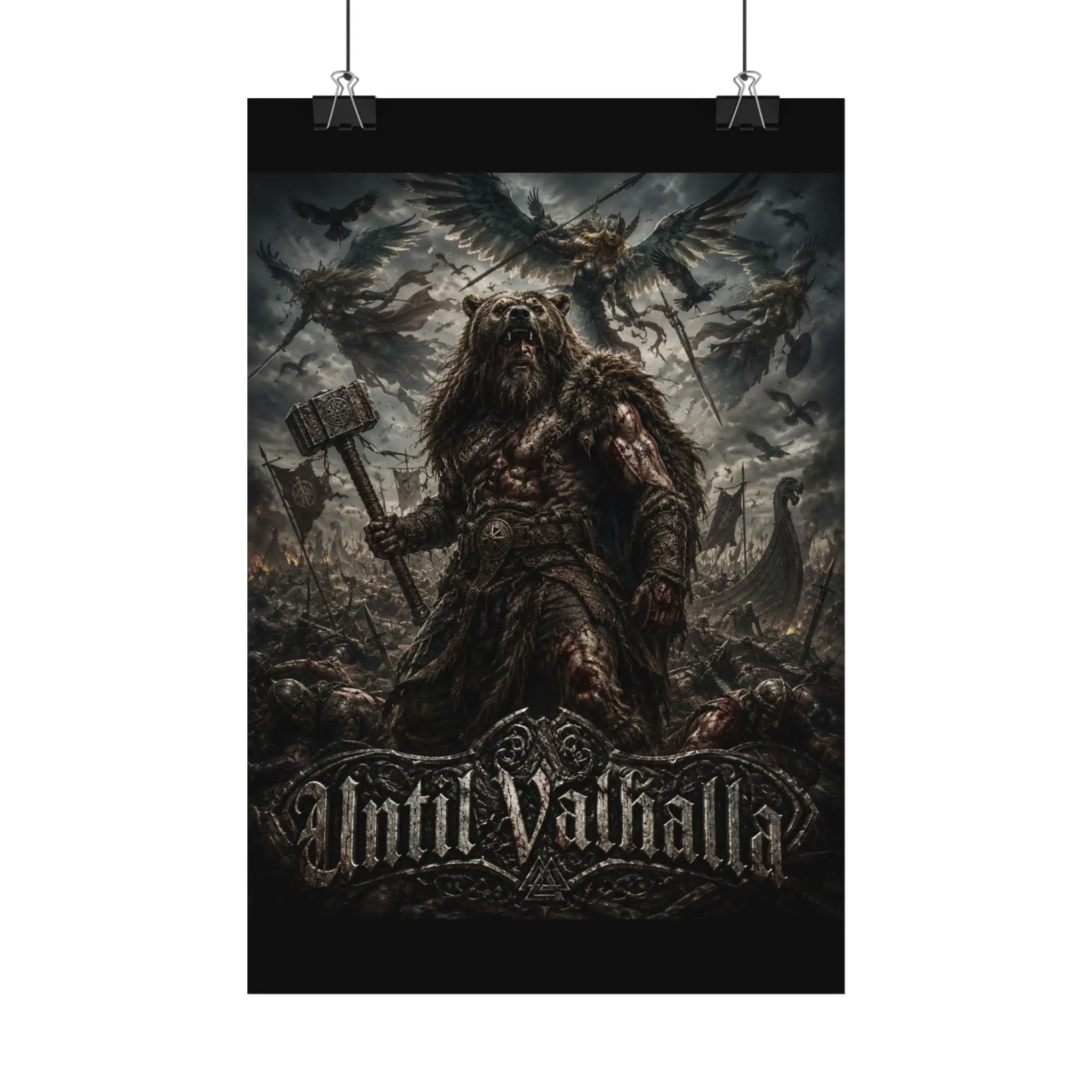 Viking Warrior 'Until Valhalla' Satin Poster | Norse Mythology, Battle Scene