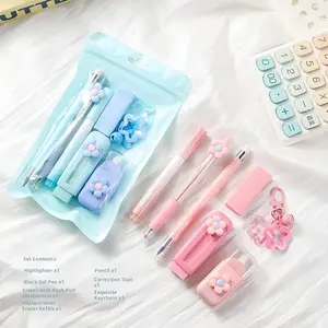 1 set of colorful stationery sets, available in 4 colors with 7 pieces per set, cute study supplies, classroom supplies, durable school essentials, student essentials, perfect holiday gifts