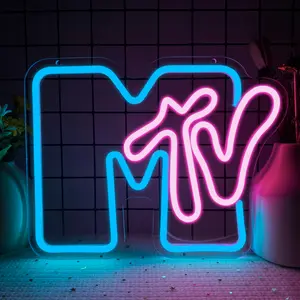 Mtv LED Neon Wall Decor Lights, Decorative Neon Sign, Dimmable Neon Light, Adjustable Brightness USB Powered, Perfect for Living Room Bar Party Club Game Room Halloween Christmas Birthday Art