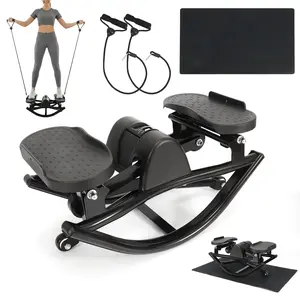AMLANG Rocking Stepper with Digital Display, Lateral Stepper Machine with Resistance Band ＆Anti-Slip Mat Side-to-Side Fitness Stepper for Exercise at Home