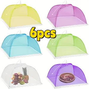 Set of 6 Food Covers for Outdoor Picnics, Featuring Lace Mesh in Various Colors That Are Breathable, Mosquito And Fly Resistant, Dustproof, And Foldable. These Large Pop-Up Kitchen Tools Are Washable And Reusable, Making Them Easy to Carry tiktokshopsprin