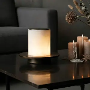 Alabaster Glow Cordless Table Lamp | Hand Wave Control + USB Rechargeable + Dimmable Mood Light for Bedroom/Cafe