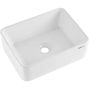 VEVOR Rectangle Vessel Sink,  16" x 12" Bathroom Vessel Sink Countertop, White Ceramic Bathroom Sinks Above Counter, Modern Style, Bright and Elegant, Well-Packaged for Bathroom, Hotel, Toilet, RV