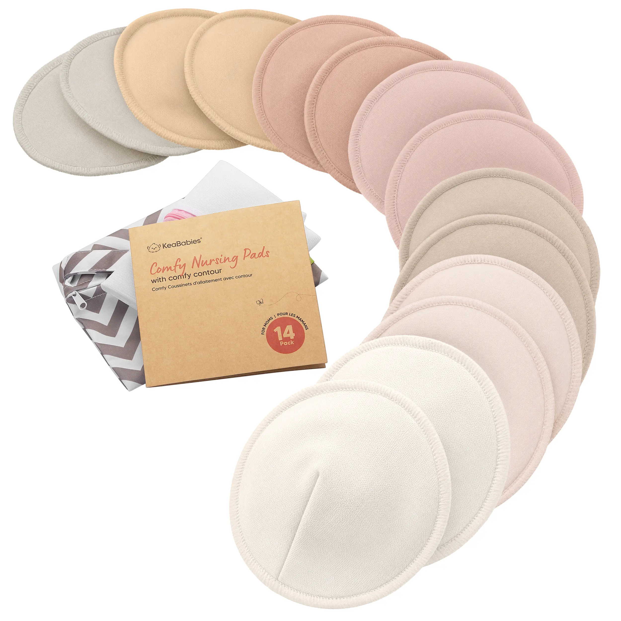 Organic Nursing Pads - 14 Washable Breast Pads for Breastfeeding, Wash Bag, Viscose Derived from Bamboo Reusable Nipple Covers for Breastfeeding Essentials, Soft & Absorbent