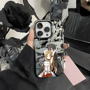 Anime Sao A-Asuna x Kirito Phone Case For iPhone 17 Air 16 15 14 13 12 11 Pro Max Plus Multicolor Laser Metallic Aurora Cover