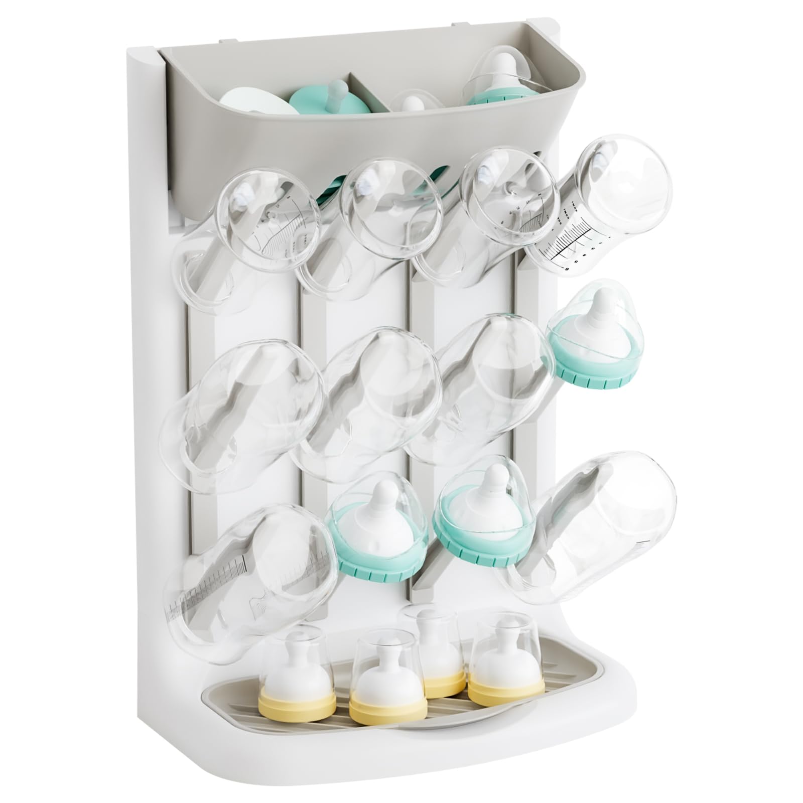 Vertical Baby Bottle Drying Rack, BPA Free, Space Saving Feeding Bottles Drying Rack Holder for Countertop, Baby Bottle Holder Storage Station for Pacifiers, Pump Accessories Stand, Grey