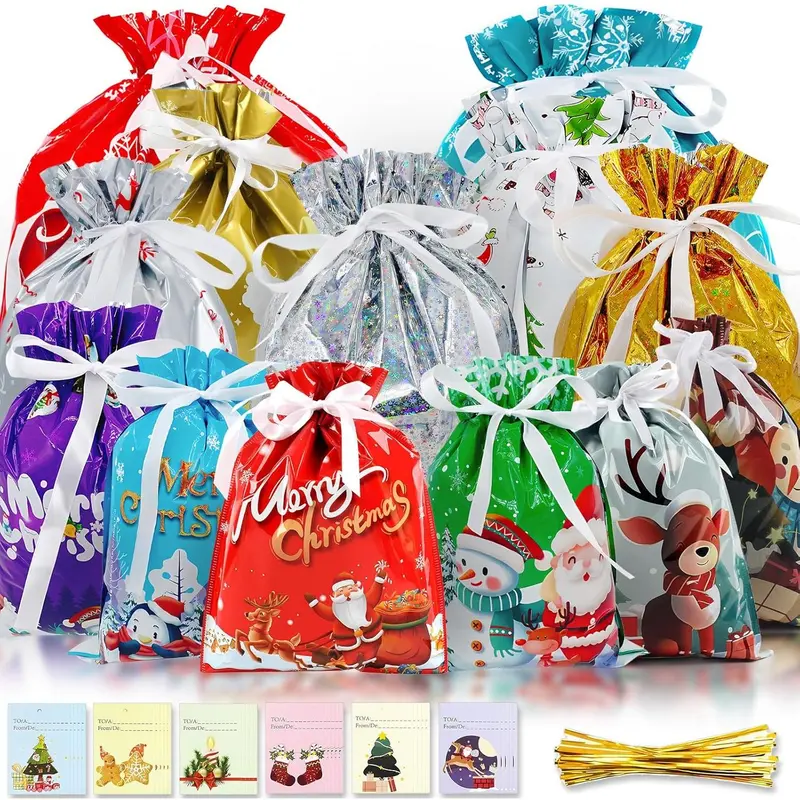30PCS Gift Bags Set-Extra Large Large Medium Small Sizes Festive Holiday Gift Bags with 13 Unique Christmas Designs Includes 30 Cards and 30Ties Perfect for Christmas Gifts and Celeb