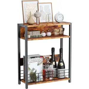 Narrow Side Table with Storage Shelf, 3 Tier End Table,Modern Sofa Table,Small Nightstand with Magazine Rack,Telephone Table for Small Spaces,for Living Room, Bedroom,Brown UTMZ001H