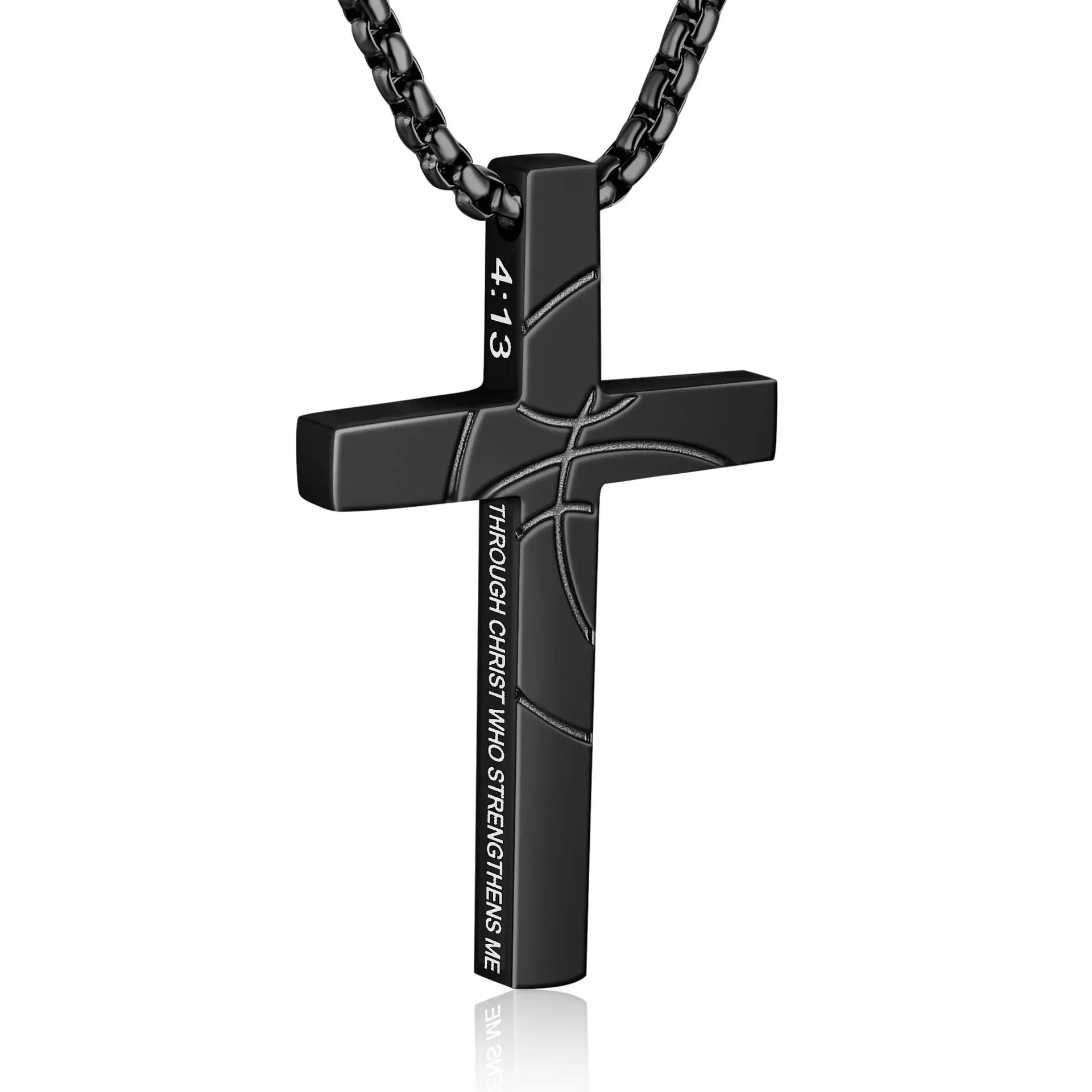 Basketball Baseball Football Cross Necklaces for Boys Men Stainless Steel Chain Religious Bible Verse Pendant Sports Gifts for Son Grandson Players Team Fan Friends Communion Christian Graduation Gifts