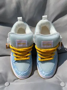 Light Blue Embroidered Low-Top Trainer Sneakers, Casual Comfortable Canvas Shoes, Anti-Slip Wear-Resistant, Unisex Fashion Footwear