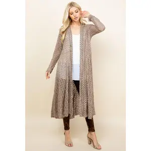 Mocha Crochet Lace Long Jacket – Boho Women's Duster | Made in USA