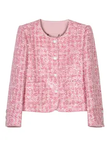 Fashion High-End Luxurious Plaid Jacket, Elegant Fitted Outerwear for Fall & Winter, Versatile Name Brand Coat W2913