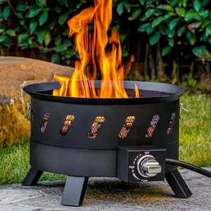 Outvue Gas Fire Pit, 17/22''Portable Propane Fire Pit Bowl – Gas Fire Pit with Lid & Handle, Smokeless Firebowl for Camping, Patio, Yard, and Garden