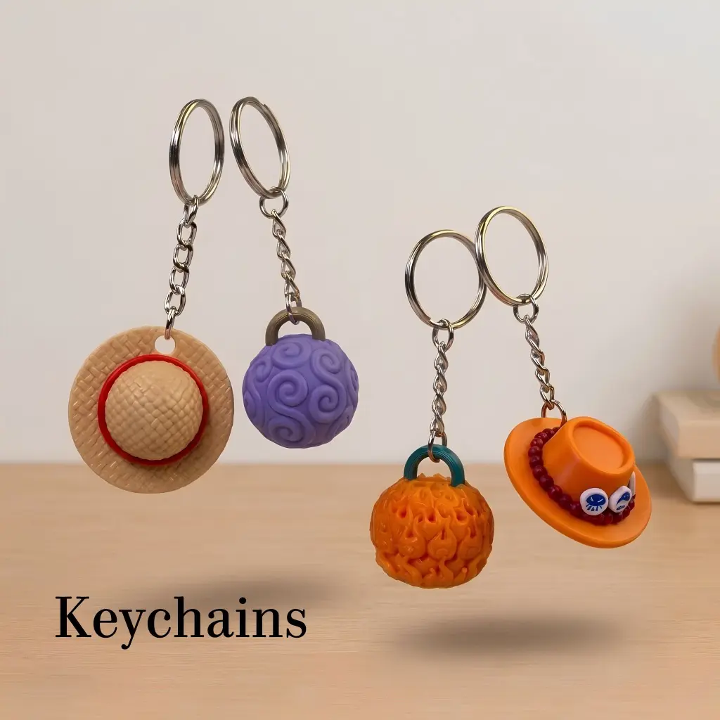 One Piece Keychain Set, Straw Hat & Devil Fruit Keychains, Anime Desk Collectible, Backpack Charm, Gift for Anime Fans