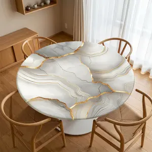 Natural Style Printed Milk Silk Round Tablecloth, Detachable with Elastic, Suitable for Kitchen, Restaurant, Outdoor Garden, Washable Table Cover