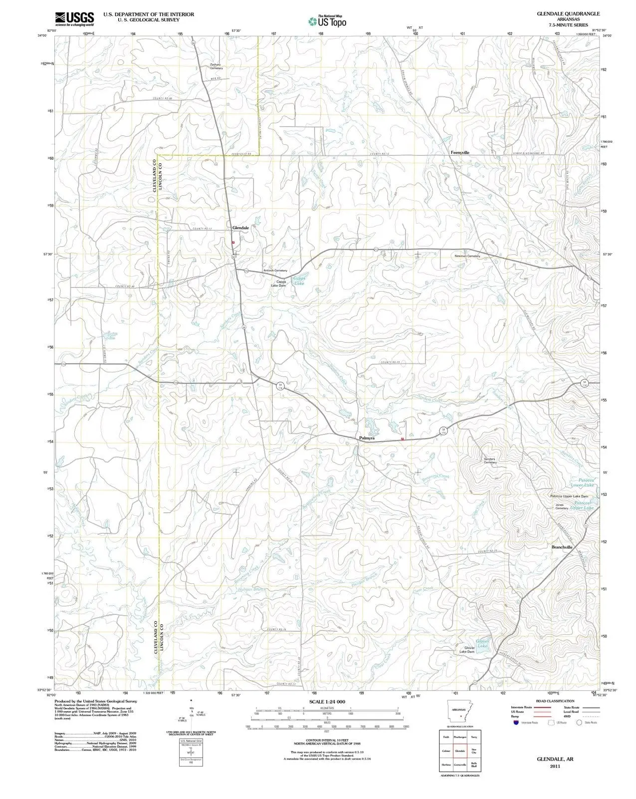 Glendale Arkansas USGS Topographic Quadrangle Map, 2011, 1:24000