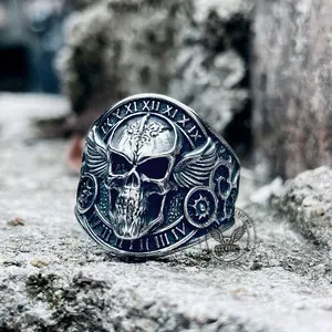 GTHIC Winged Skull Stainless Steel Biker Ring for Men Fashion Accessories Daily Wear