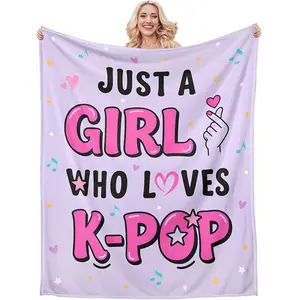 1pc K-Pop gifts for women, K-Pop music blankets, Christmas gifts for K-Pop fans, flannel blankets for girls who love K-Pop, Slogan Print Blanket