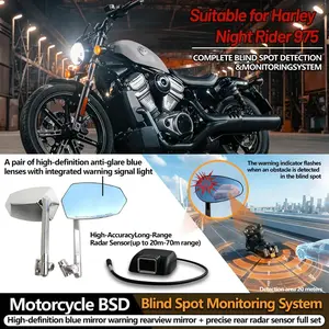 High-Definition Radar Rearview Mirror for Harley Nightster 975, Blind Spot Monitoring and Precise Anti-Glare Rear Sensors