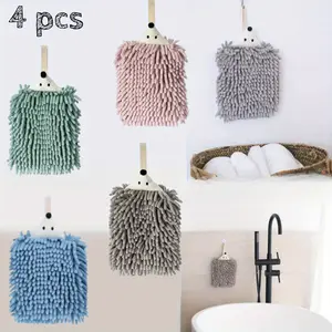 Set of 4 Hedgehog Hand Towel, Soft Hanging Absorbent Quick Dry, Chenille Hand Towels for Drying Bath Kitchen Washstand(Pink, Green, Blue, Gray)