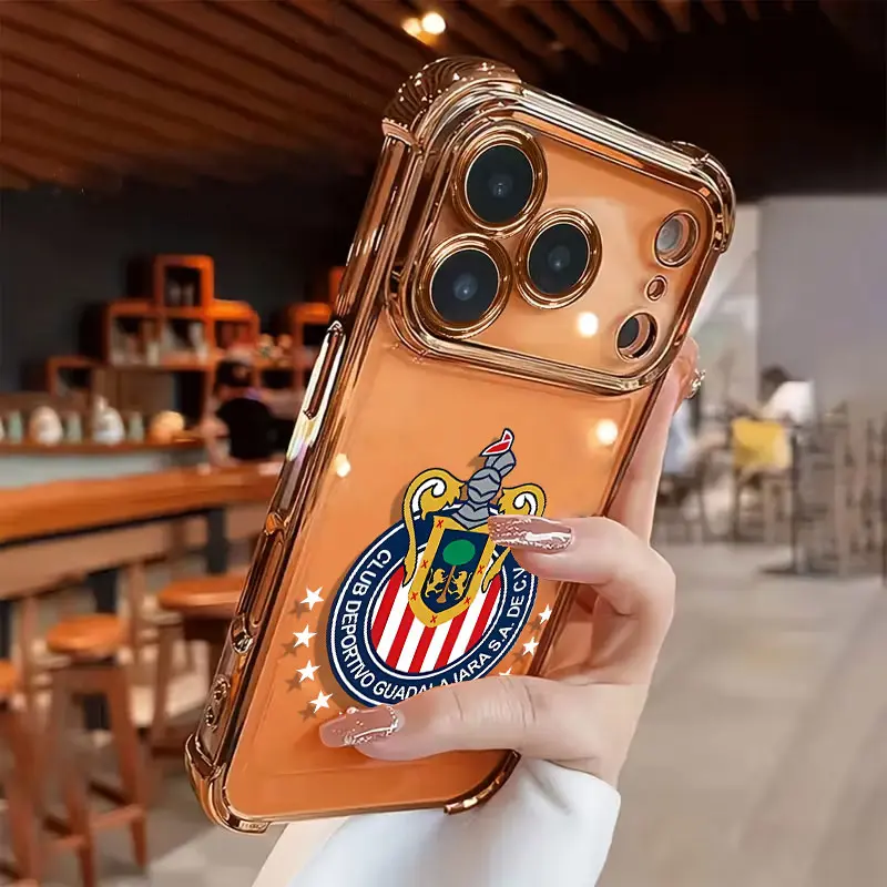 Chivas De Guadalajara Liga MX Aesthetic Smartphone Case, Electroplated Transparent TPU Airbag Shockproof Protective Cover for iPhone 11-17 Pro Max, Mobile Phone Accessories
