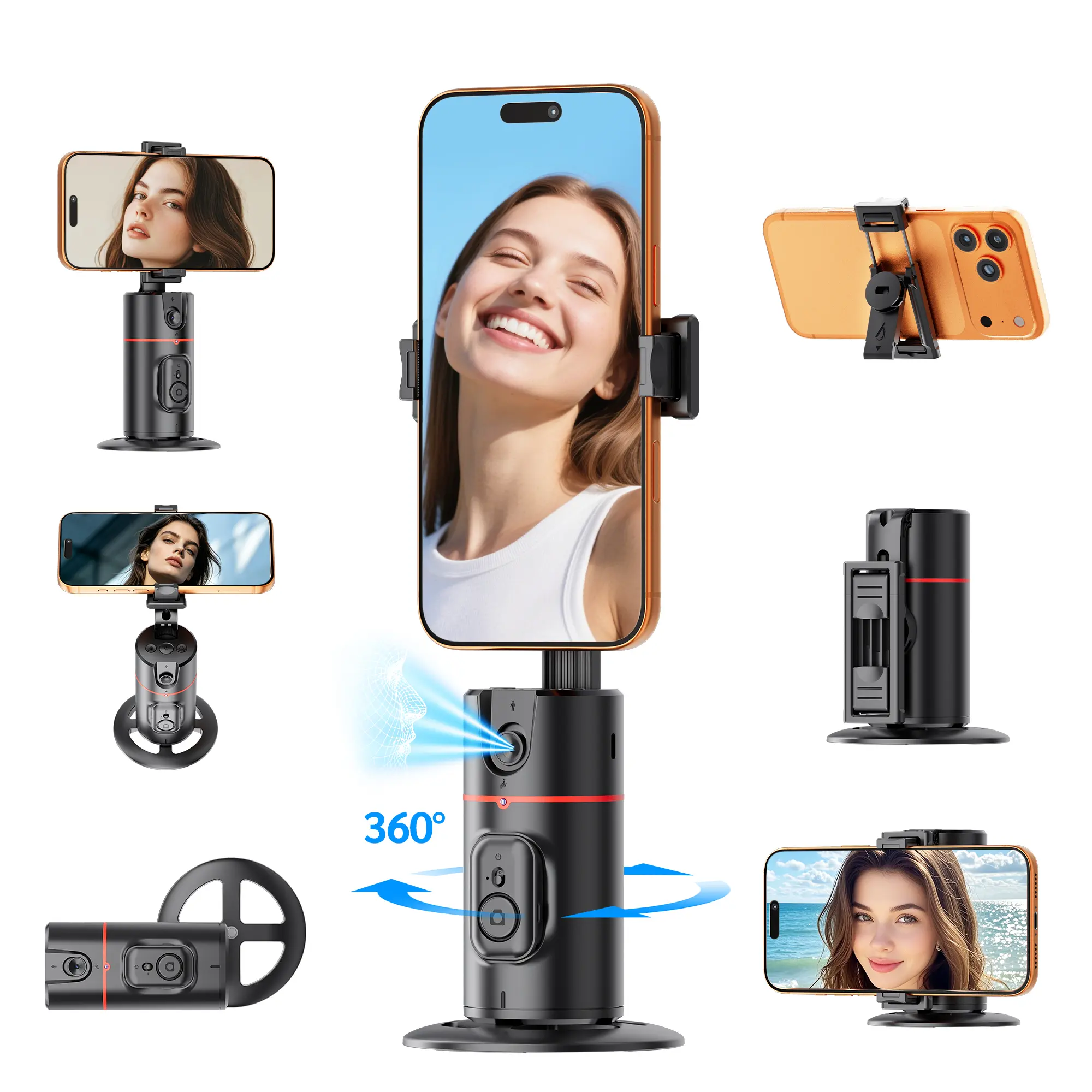 TOKQI P02 AI Face Tracking Phone Holder for Vlogging, 360 Degree Rotating Smartphone Stand with Remote Control, No App Required and Rechargeable Design