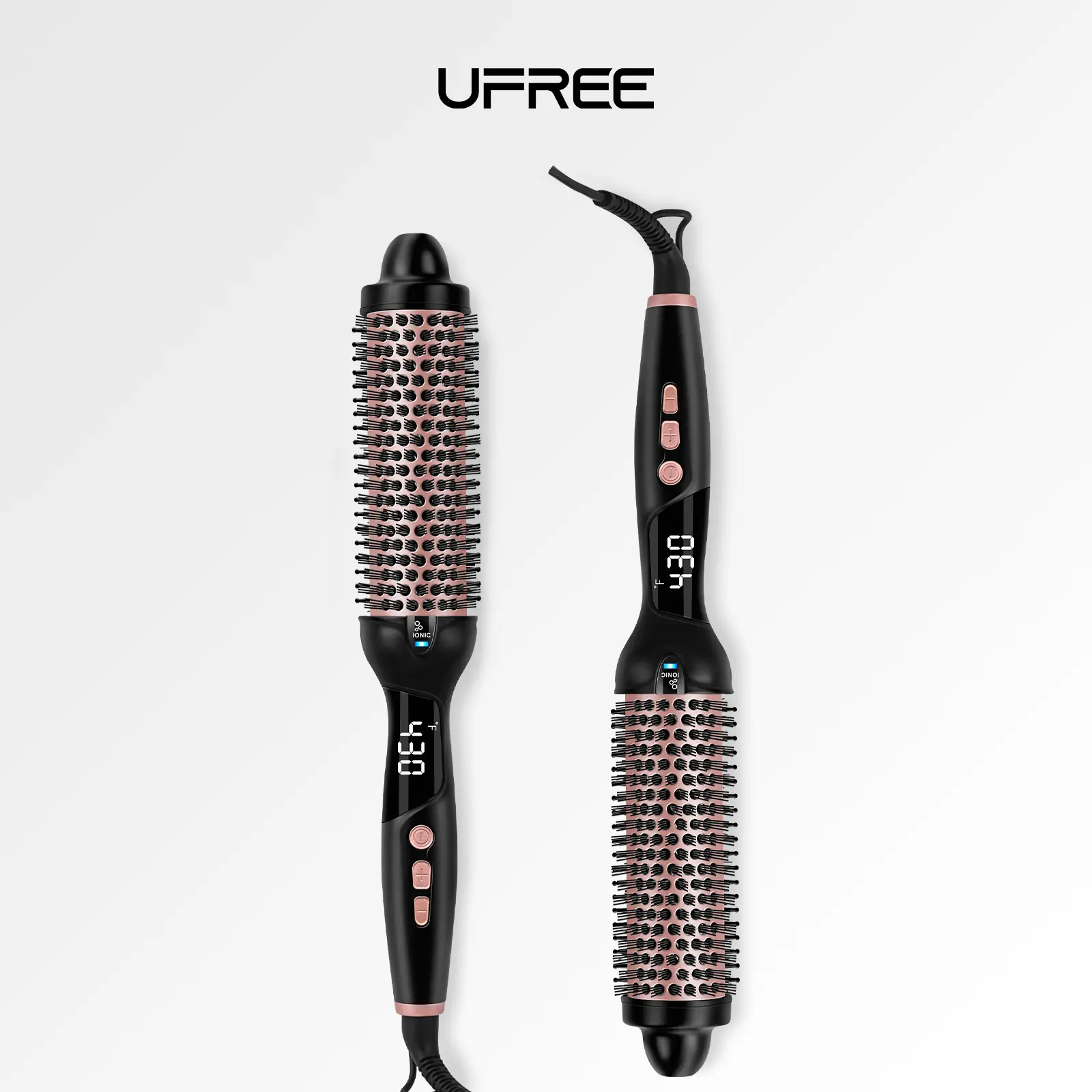 Ufree Ionic Thermal Brush, 1.5 Inch Heated Round Brush for Blowout, 30s Fast Heating Curling Brush with 9 Temp Settings, Dual Voltage Travel Hair Styling Tool, Not for Wet Hair