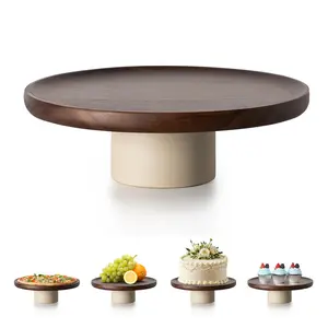 Rustic Acacia Wood Cake Stand, 9/11 in Natural Wooden Clay Pedestal for Cupcake Dessert Display, Durable Smooth Finish Easy Care for Party Birthday, Farmhouse Kitchen Decoration Summervibes