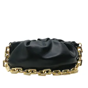 Cloud-Shaped Clutch Pouch Purse With Chain Link Shoulder Strap Black