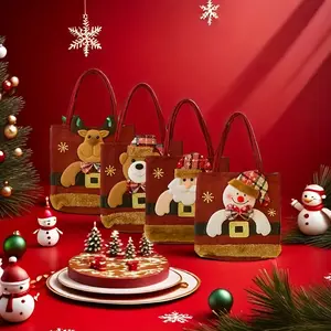 4pcs Christmas Gift Bags Set, Gift Packaging, Mini Santa Claus Doll Storage Pouches, Snowman & Reindeer Design, Festive Holiday Decorations Bags
