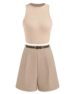 BTFBM Two-Piece Sets for Women Spring Matching Set Sleeveless Tank Knit Tops Shorts Business Clothing Vacation Outfits