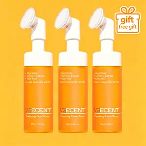 Veecent 150ml Turmeric + Kojic Acid Foaming Facial Cleanser + Silicone Brush Cleansing Skincare Set (Gentle Type) – Turmeric Face Wash (Facial Care Set) Coconut Soothing
