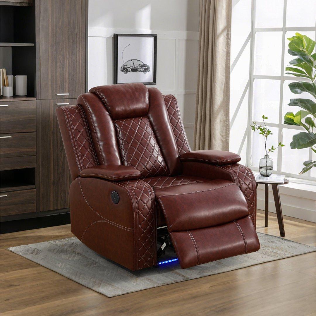 Red Breathing Leather 3-Piece Living Room Recliner Sofa Set