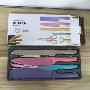 6 PCS Colorful Kitchen Knife High Carbon flimsy Stainless Steel Cute Knife Set Blade Block