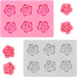 2 PACK Rose Flower Shape Fondant Molds 6 Cavity  Candy  Ice Cube Fondant Molds Kitchen Baking Tools for DIY Desserts Pudding Gum Paste Cupcake Cake Topper Decoration Polymer Clay